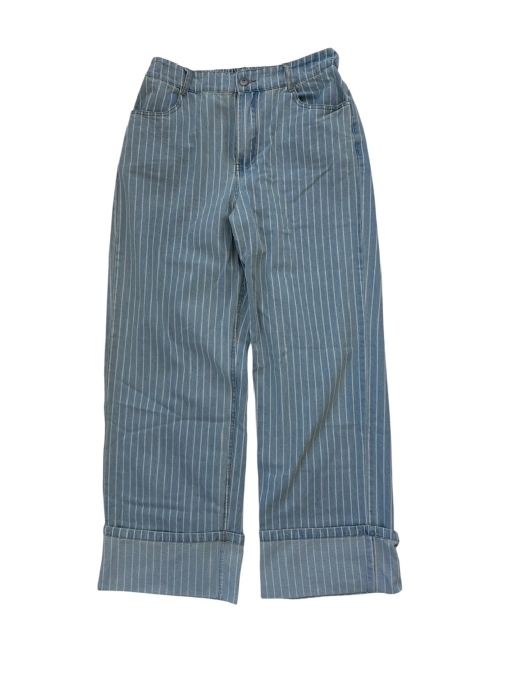 Gilli Blue Pinstripe Wide Leg Pants High Waist Elastic Back Size L